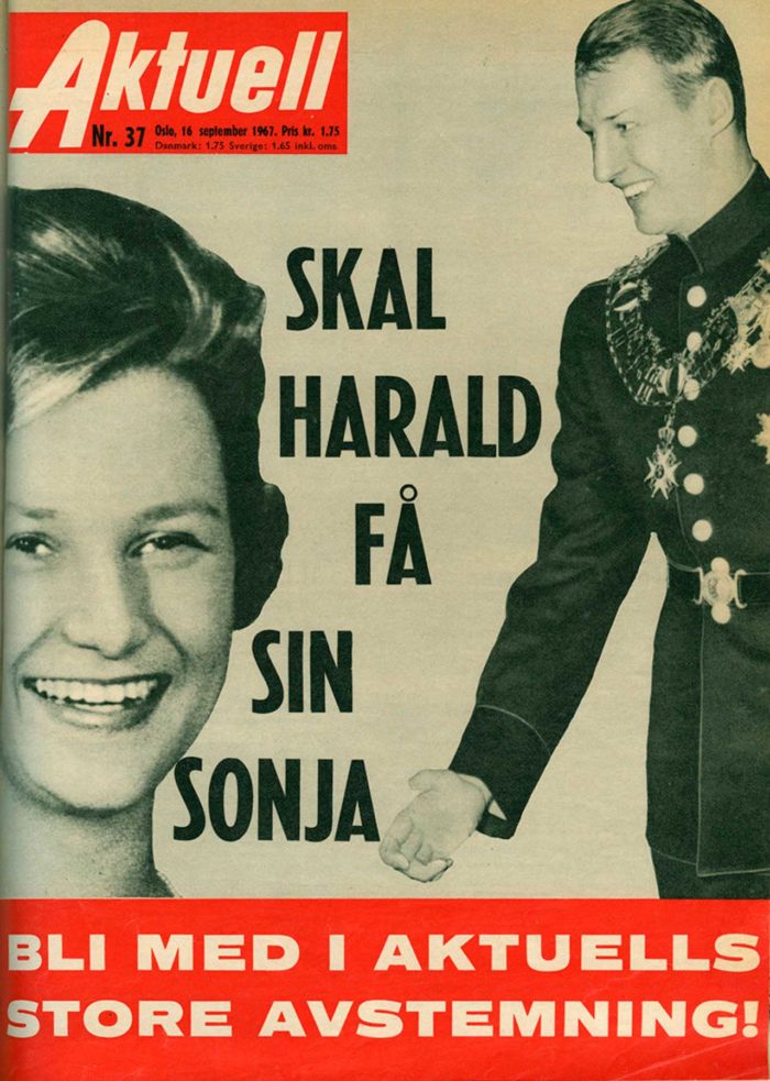 Sonjas och Haralds kärleksdrama på löpsedlarna. Faksimil av tidningen Aktuell från september 1967.