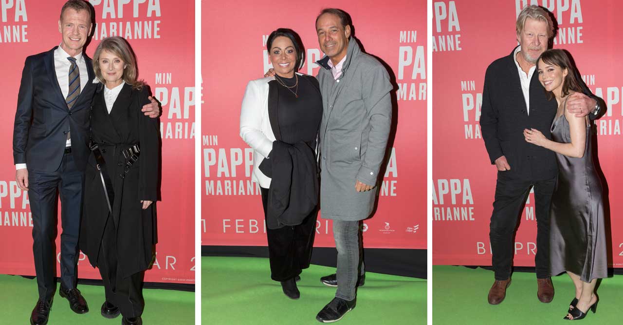 Lena Endre, Rolf Lassgård och en brunbränd Anna Book, alla ville se nya filmen Min pappa Marianne